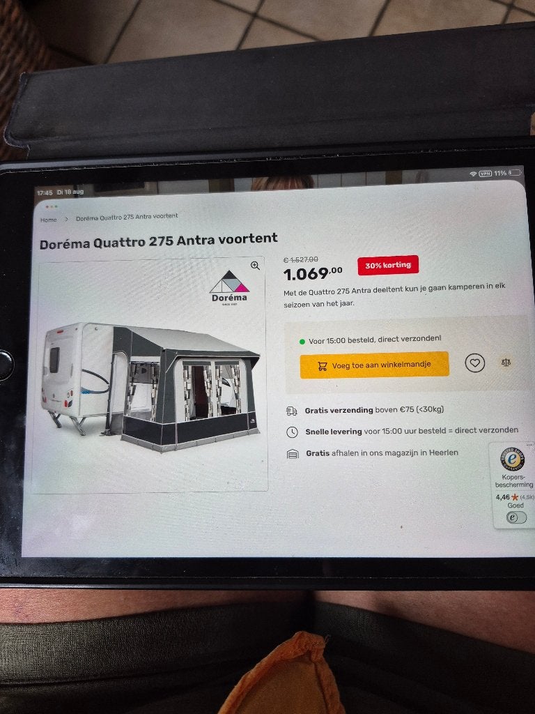 voortent dorema quattro, Ophalen, Zo goed als nieuw, Polyester, Dorema