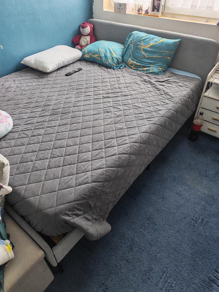 Cadran Lit 160x200 + sommier, Maison & Meubles, Gris, Tissu, Tissu, Enlèvement