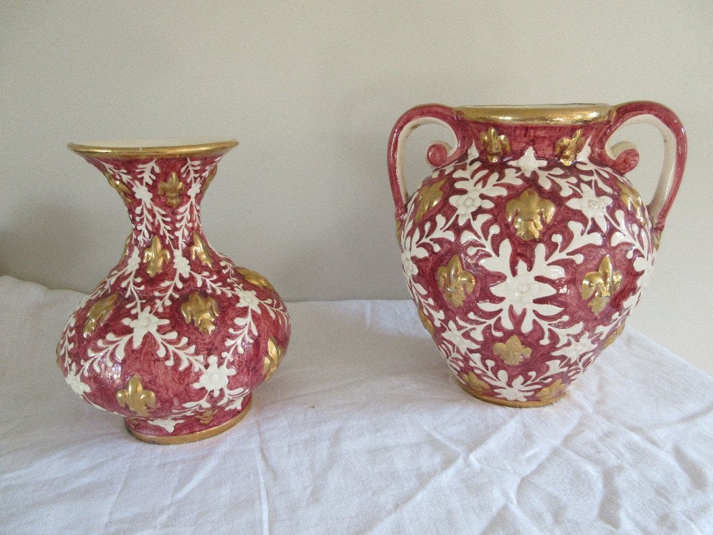 2 Anciens vases en céramique RIGO Bruxelles 50-70 relief lys, Antiquités & Art, Enlèvement