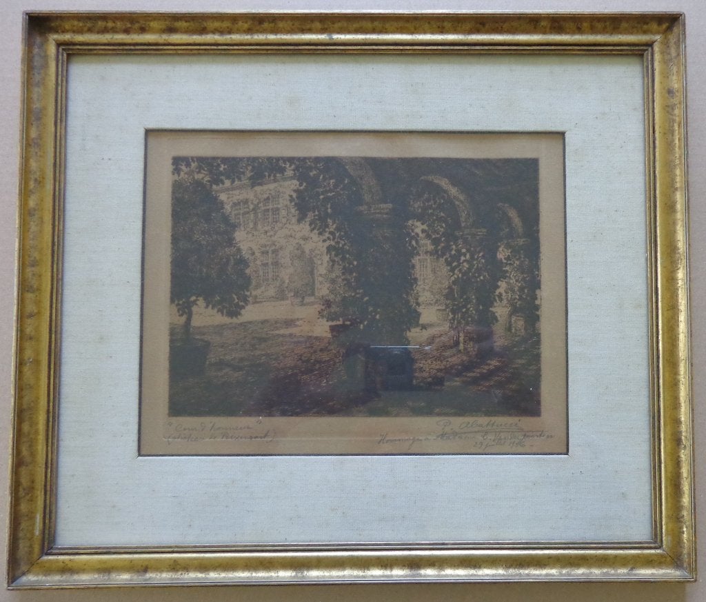 PIERRE ABATTUCCI / COUR RIXENSART / ZW-W ETS / 37x43cm KADER, Antiek en Kunst, Kunst | Litho's en Zeefdrukken, Gesigneerd, Ophalen of Verzenden