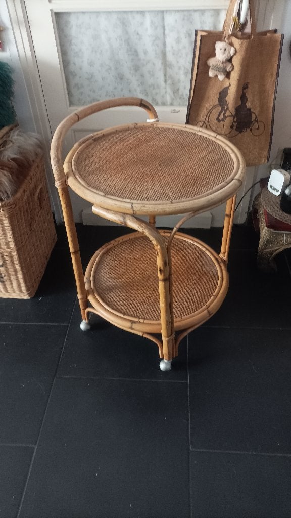 Table desserte vintage rotin, Maison & Meubles, Enlèvement, Utilisé, Boheme shabby
