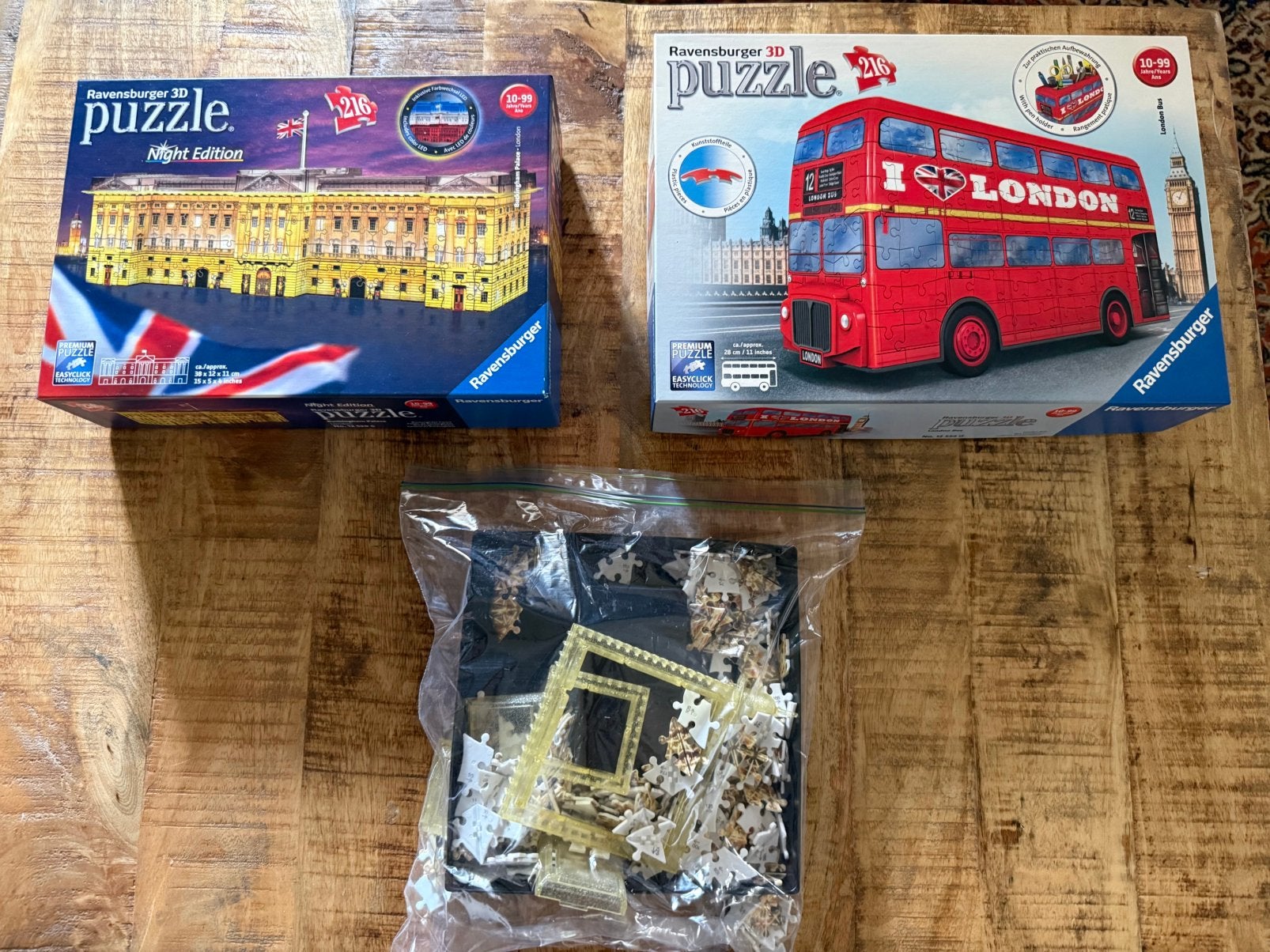 3 3D puzzels Eifeltoren, Londse bus en kasteel, Verzamelen, Ophalen, Gebruikt