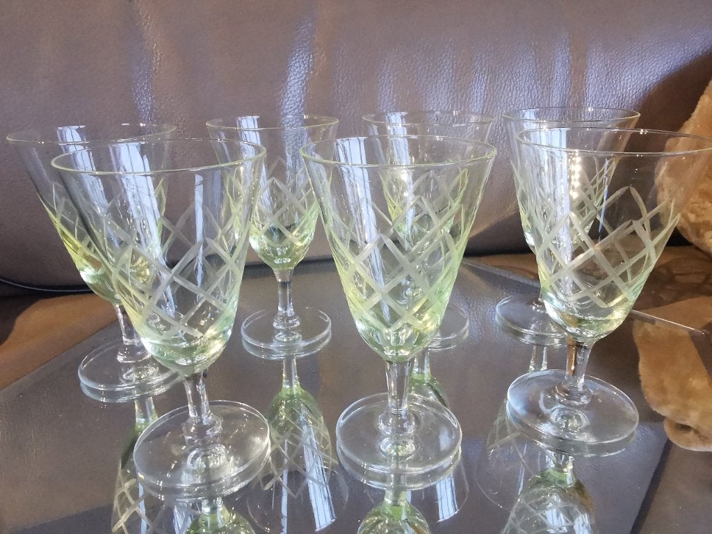 7 uranium Art Deco glazen, Antiek en Kunst, Ophalen of Verzenden