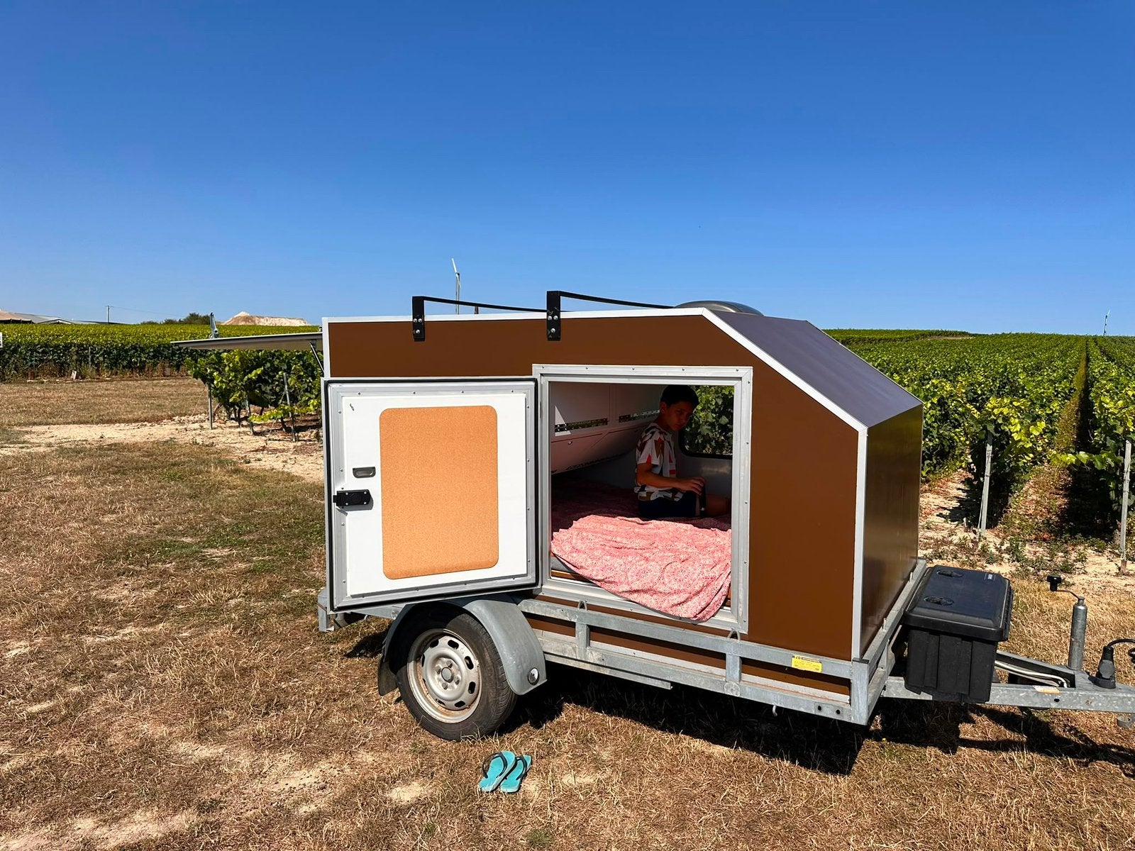 Mini caravane complète sur remorque plateau, Enlèvement, Comme neuf