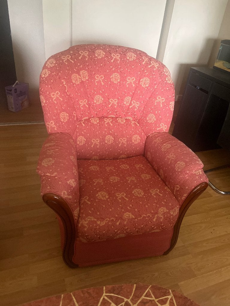 2 fauteuil + 1 canapé 3 places, Maison & Meubles, Canapés | Salons, Utilisé, Banc droit, Trois personnes, Bois, Tissus, Enlèvement