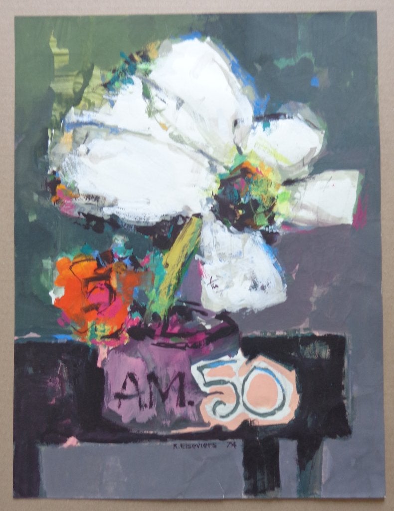 RAYMOND ELSEVIERS / REUZE BLOEM / OLIEVERF / 39x30cm / SIG, Enlèvement ou Envoi