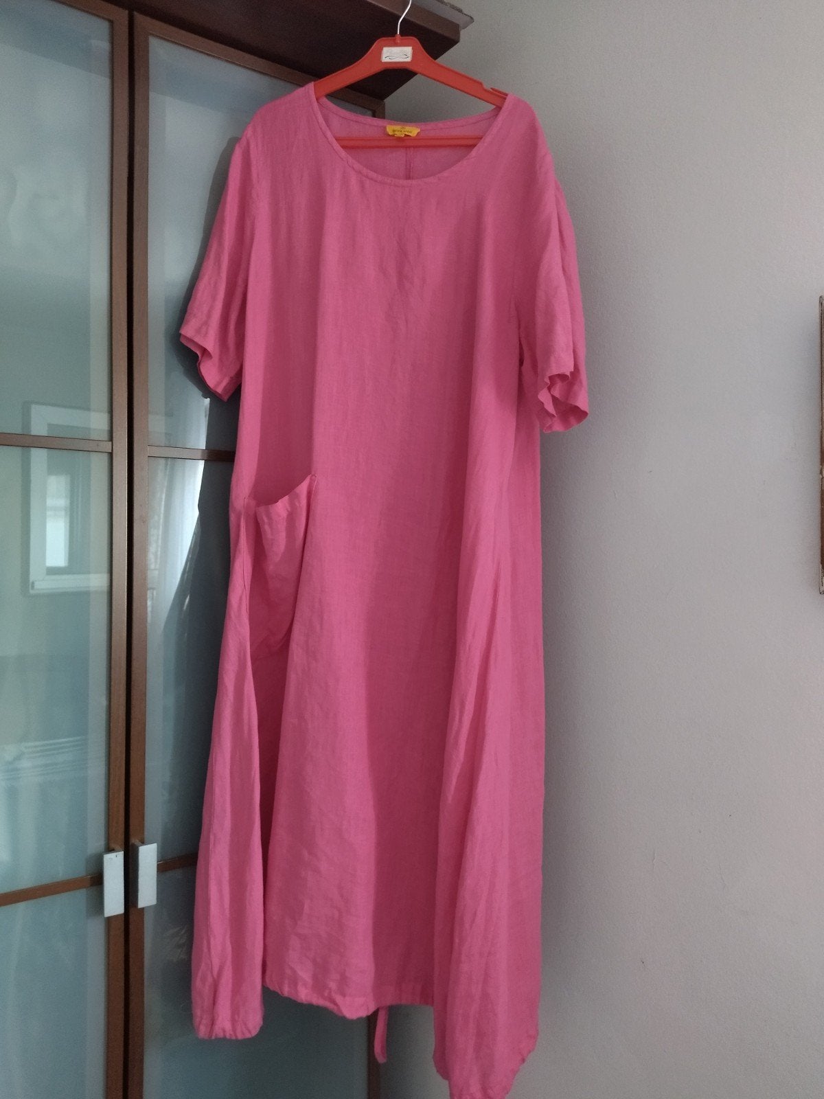 Yellow Label XL Impeccable Pink midi-zomerjurk van 100% linn, Yellow Label, Ophalen of Verzenden, Zo goed als nieuw, Roze