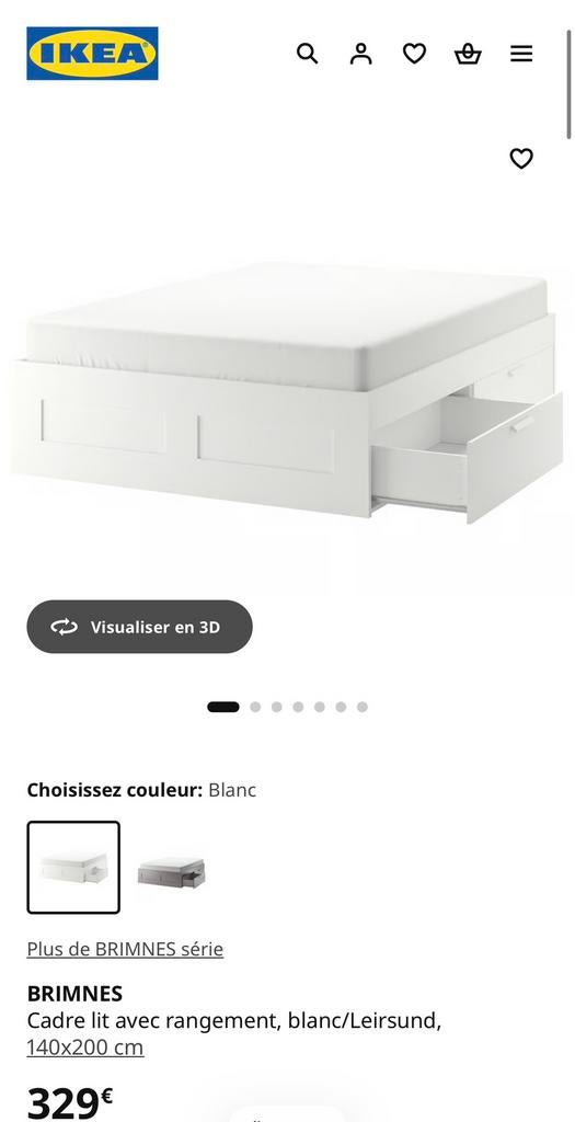 Lit 140x200cm BRIMNES ikea avec matelas VESTERÖY ikea, Huis en Inrichting, Slaapkamer | Bedden, Zo goed als nieuw, Ophalen