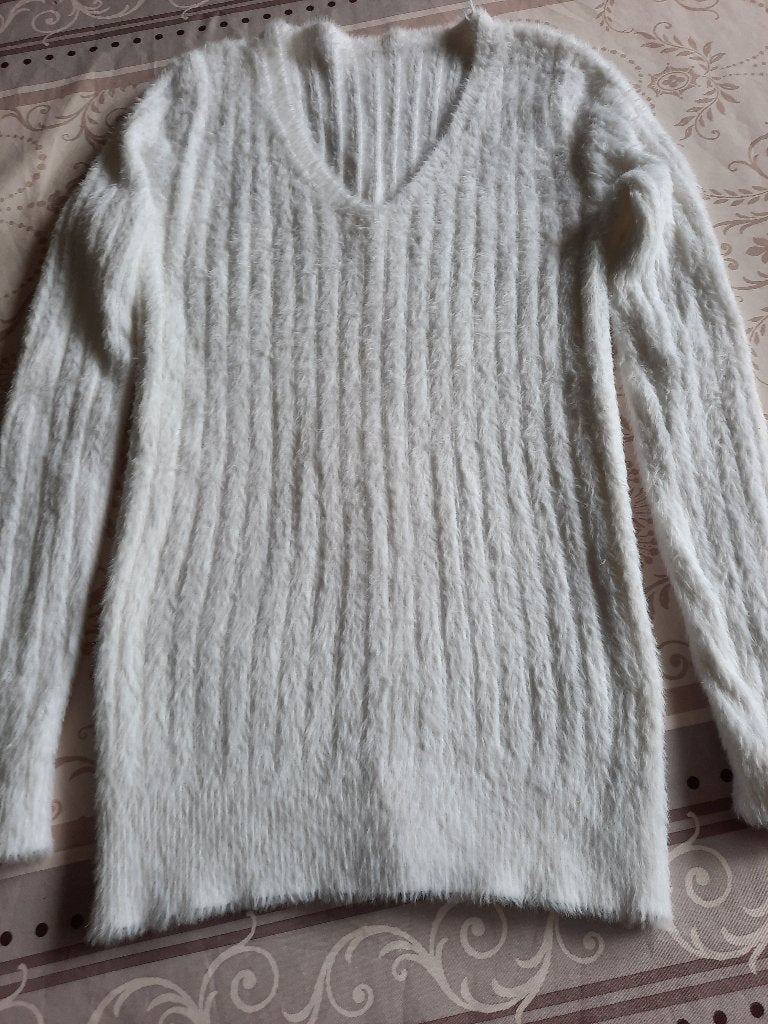 Pull blanc à col en V, Enlèvement ou Envoi, Porté, Taille 42/44 (L), Blanc