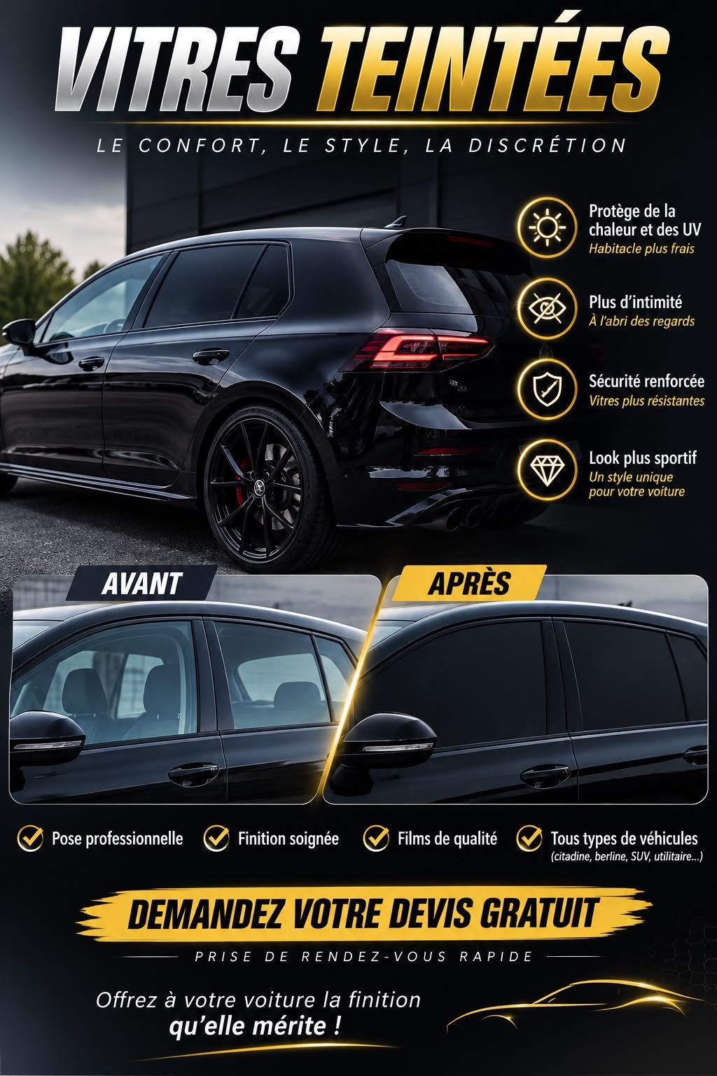 Vitres teintées PRO, Autos : Divers, Tuning & Styling, Enlèvement