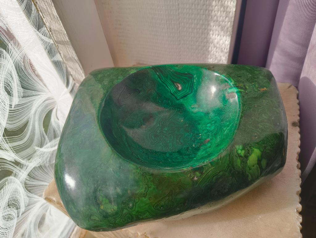 Handgemaakte vintage malachieten schaal en asbak, Ophalen, Mineraal