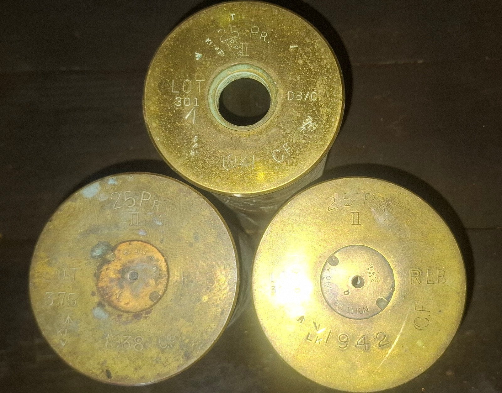 3x 25pdr huls wo2, Verzamelen, Militaria | Tweede Wereldoorlog, Ophalen of Verzenden