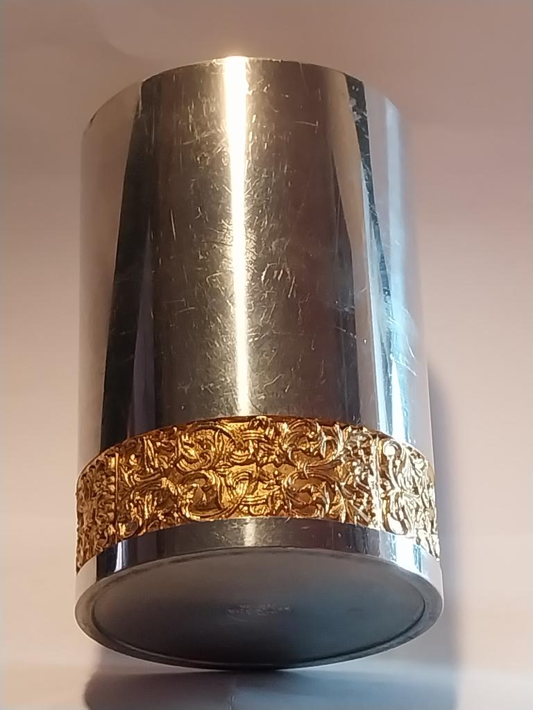 VINTAGE VASE  CYLINDRIQUE PLAQUE OR 24K, Bijoux, Sacs & Beauté, Bijoux anciens, Enlèvement ou Envoi, Or, Autres types, Doré