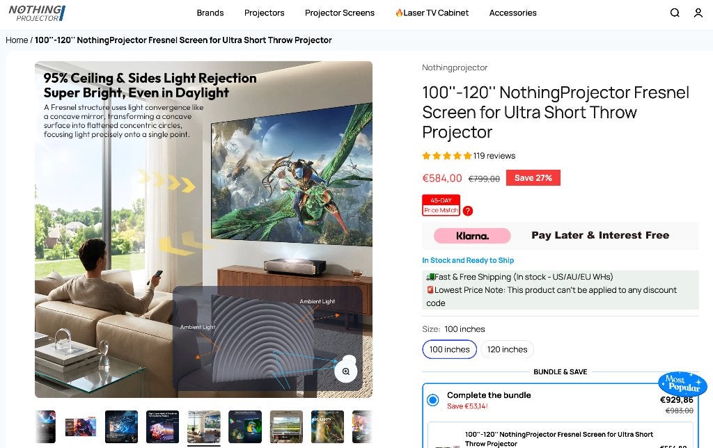 Fresnel UST Projection Screen - 100 inch - IN VERPAKKING, Ophalen, Handmatig, Nieuw
