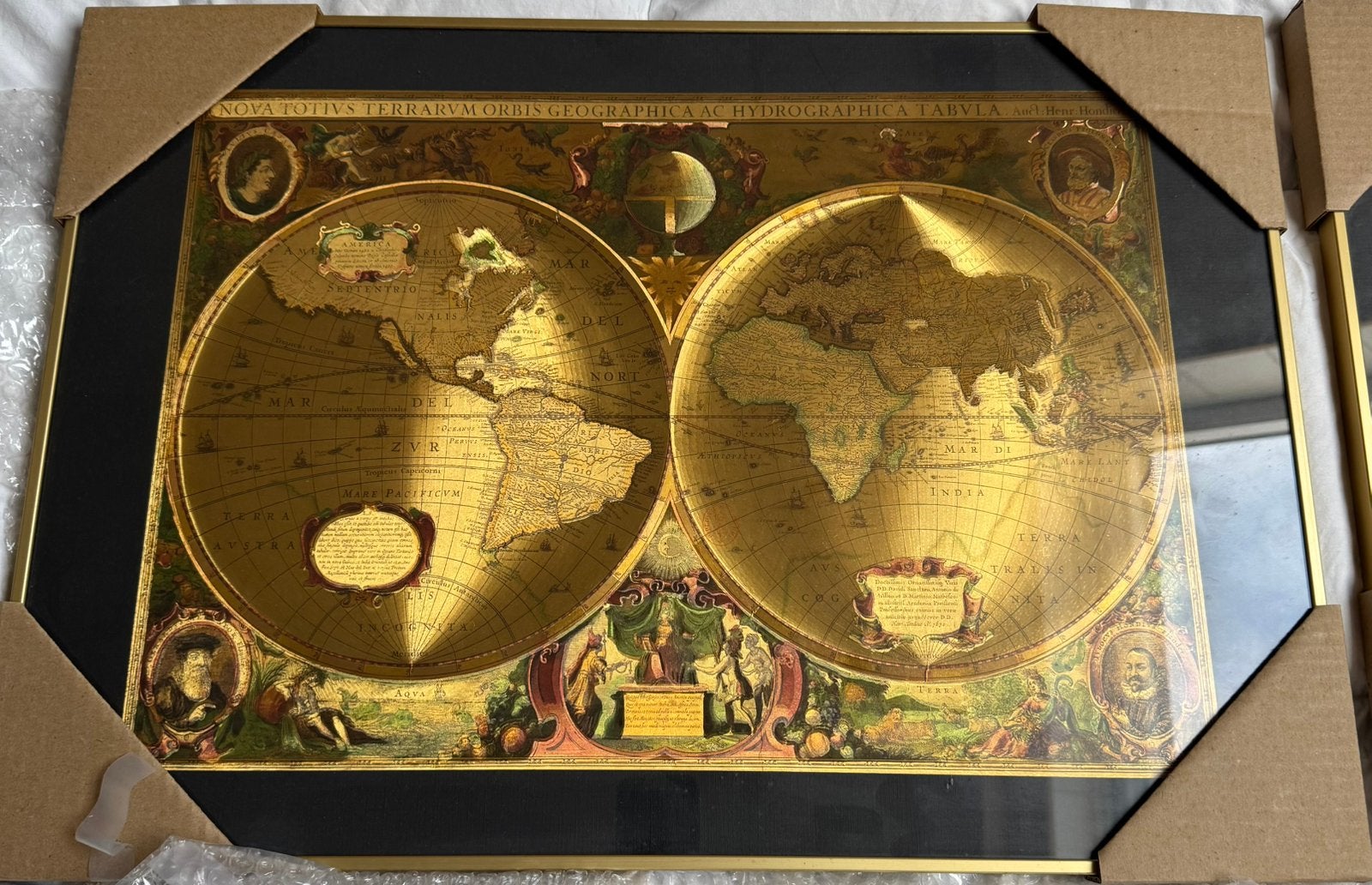 Paire de Tableaux Cartes du Monde Vintage en Feuille d'Or, Enlèvement ou Envoi, Neuf