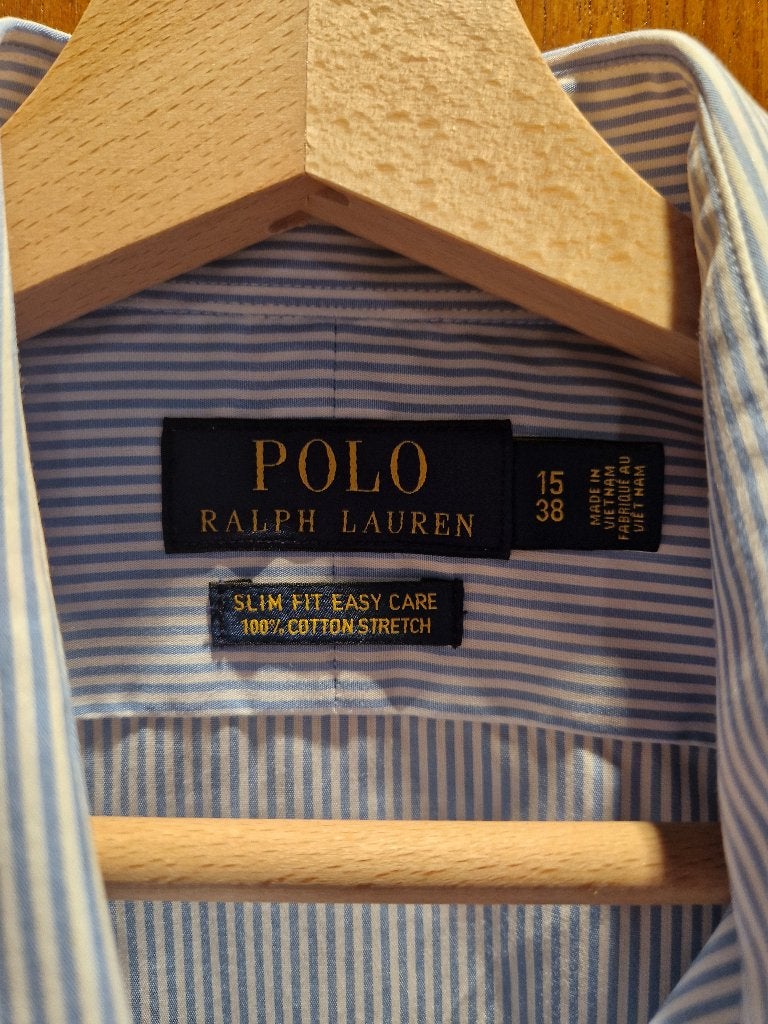 Ralph Lauren - hemd blauw/wit gestreept - maat 38, Blauw, Halswijdte 38 (S) of kleiner, Ophalen of Verzenden, Polo Ralph Lauren