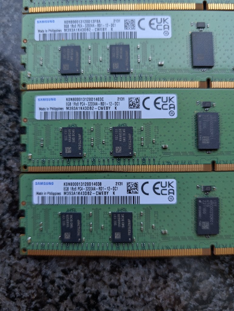 32GB (4x8GB) Samsung DDR4-3200 ECC RDIMM Server RAM, Computers en Software, RAM geheugen, Zo goed als nieuw, Server, 8 GB, DDR4