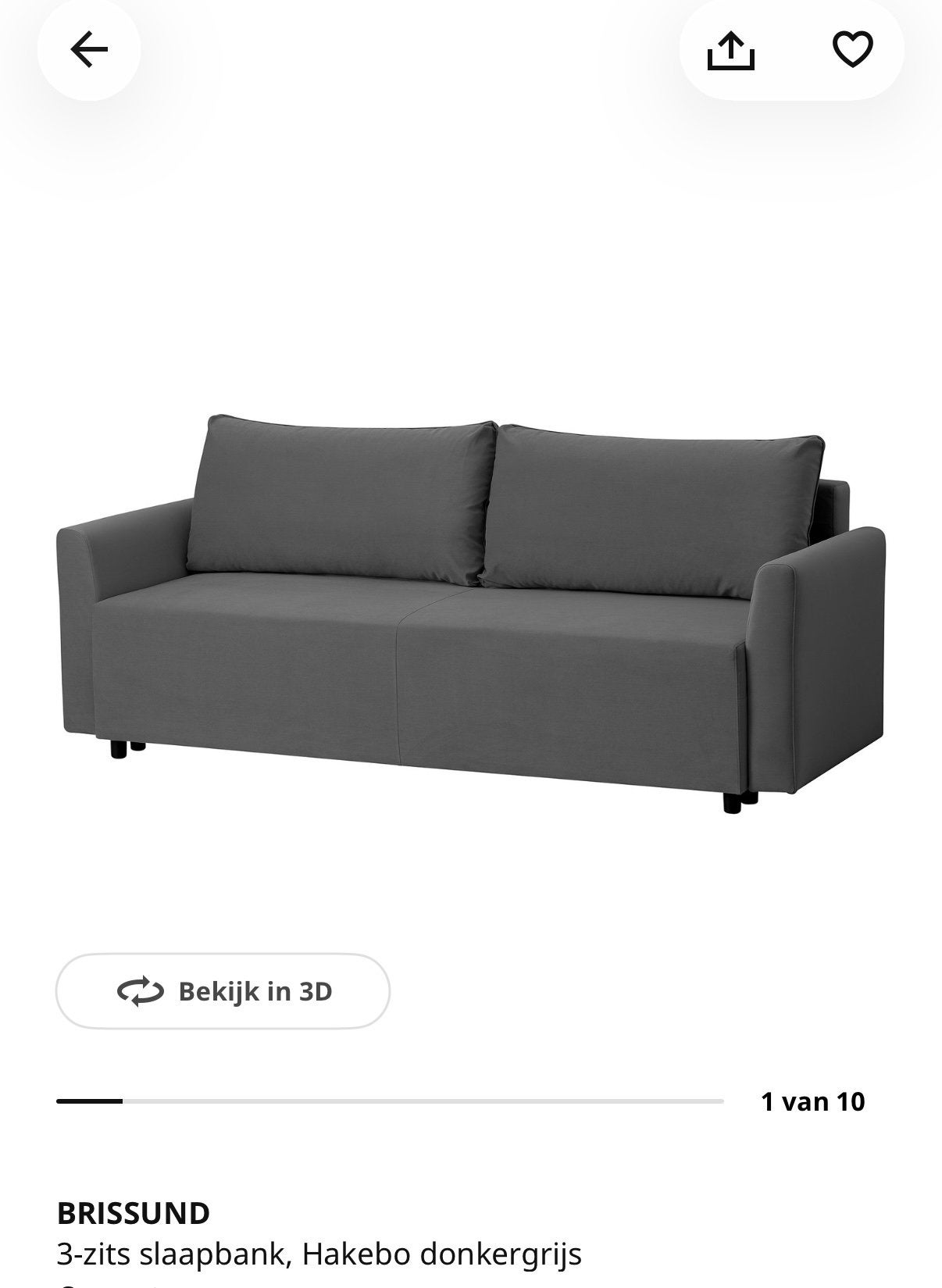 IKEA BRISSUND 3-zits slaapbank – donkergrijs, Huis en Inrichting, Ophalen