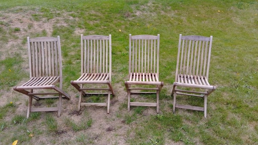 4 teakhouten stoelen, Ophalen, Gebruikt, Hout, Inklapbaar