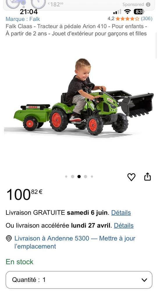 Tracteur remorque pour enfant marque Falk, Enlèvement, Comme neuf
