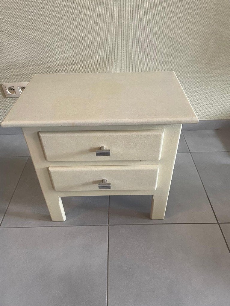 gerestaureerd wit nachtkastje met twee houten lades, Antiek en Kunst, Ophalen