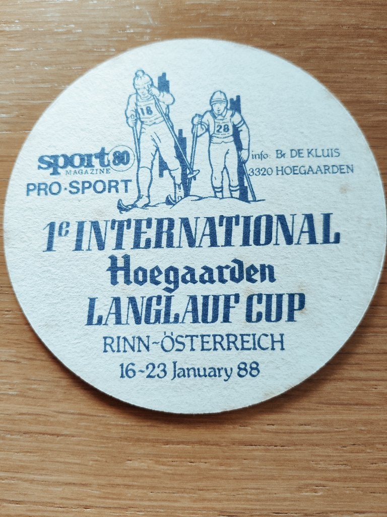 Bierviltje Hoegaarden R/V (1e intern. langlauf cup 1988), Verzamelen, Biermerken, Ophalen of Verzenden, Zo goed als nieuw, Viltje(s)