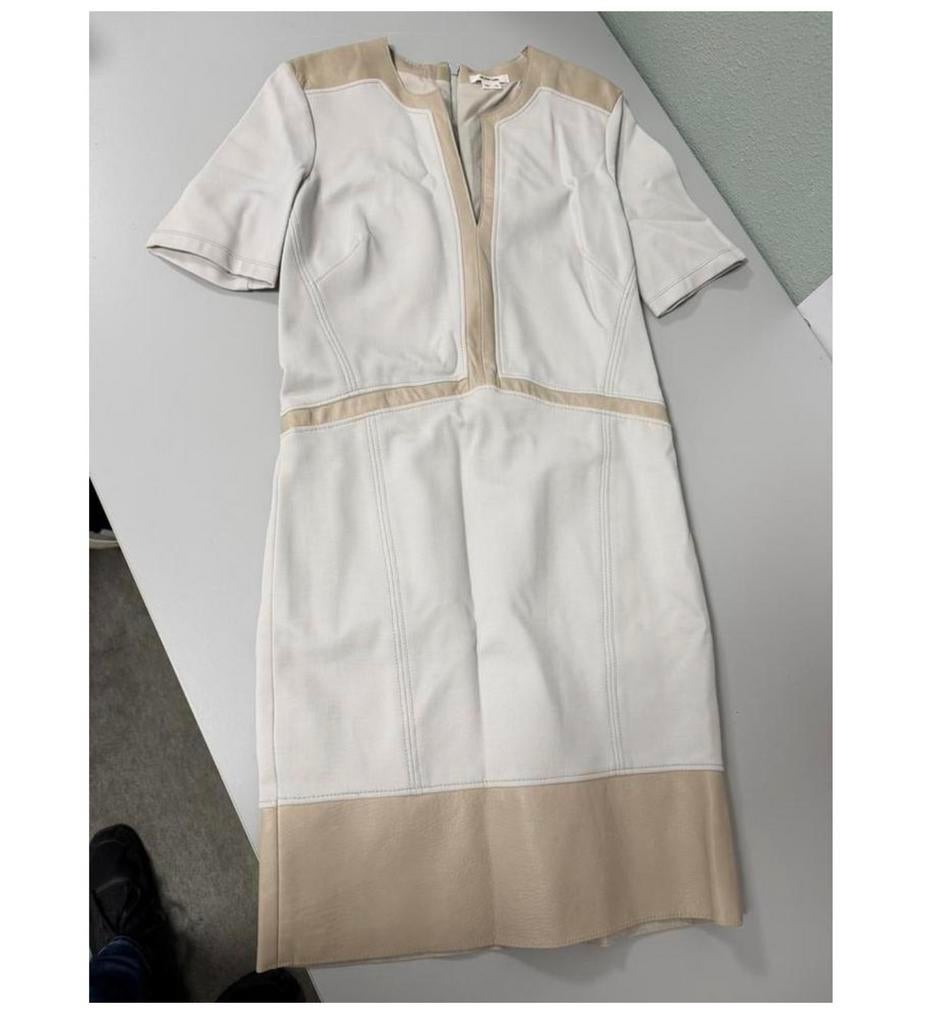 Robe à empiècement en cuir d'agneau crémeux Helmut Lang  M, Enlèvement ou Envoi, Comme neuf, Taille 38/40 (M), Beige
