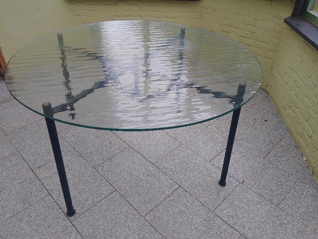 glazen ronde eettafel 140 cm, Ophalen, Gebruikt, Rond, Vijf personen of meer