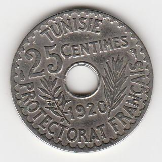 Tunisie 25 centimes 1920 (Protectorat français), Enlèvement ou Envoi, Autres pays, Monnaie en vrac