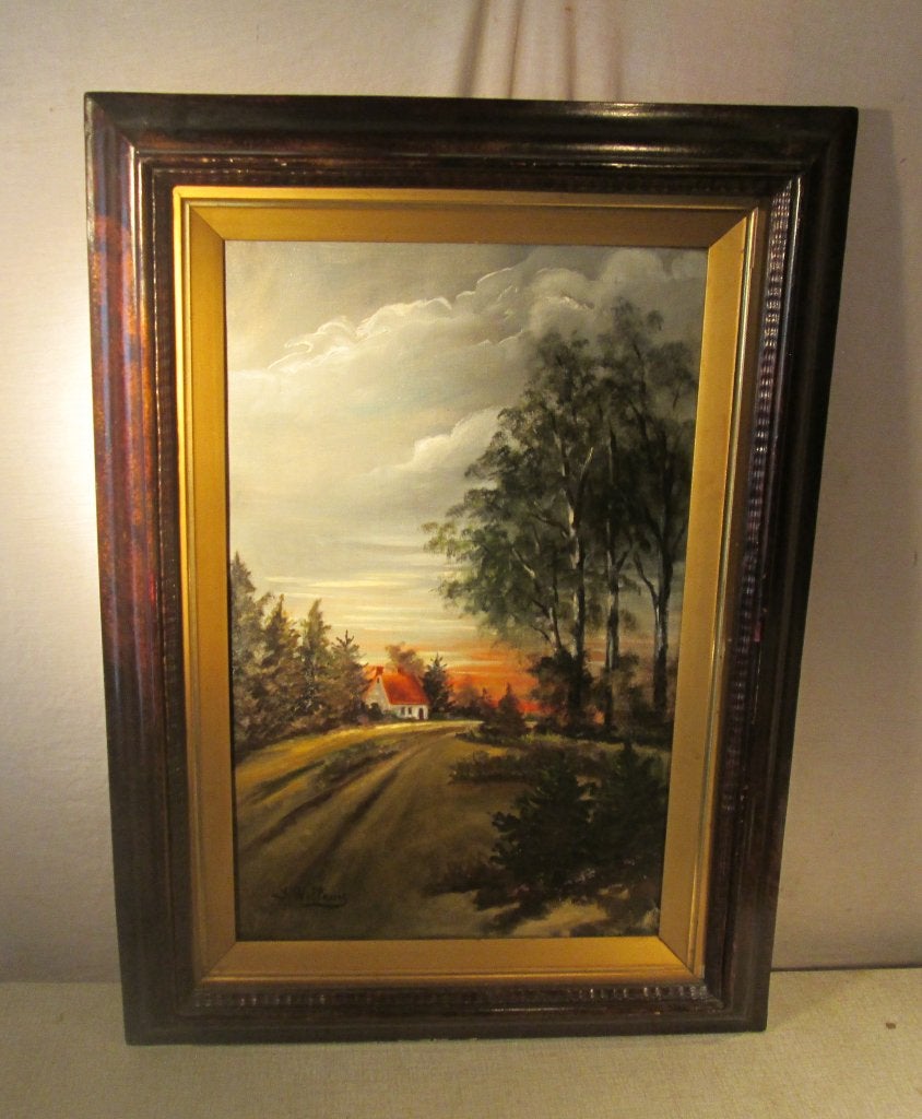 Mooi Geschilderd Werk 'Huisje in de Bossen' - J Willems, Enlèvement ou Envoi, Peinture à l'huile, Paysage, Encadré