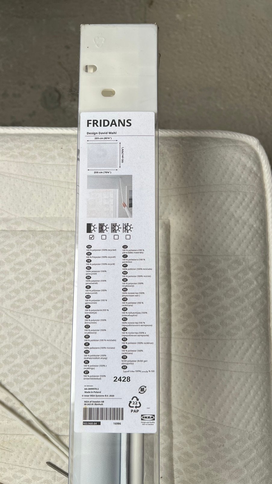 Verduisterend rolgordijn Ikea Fridans, Huis en Inrichting, Ophalen, Verduisterend, Zo goed als nieuw, Rolgordijn