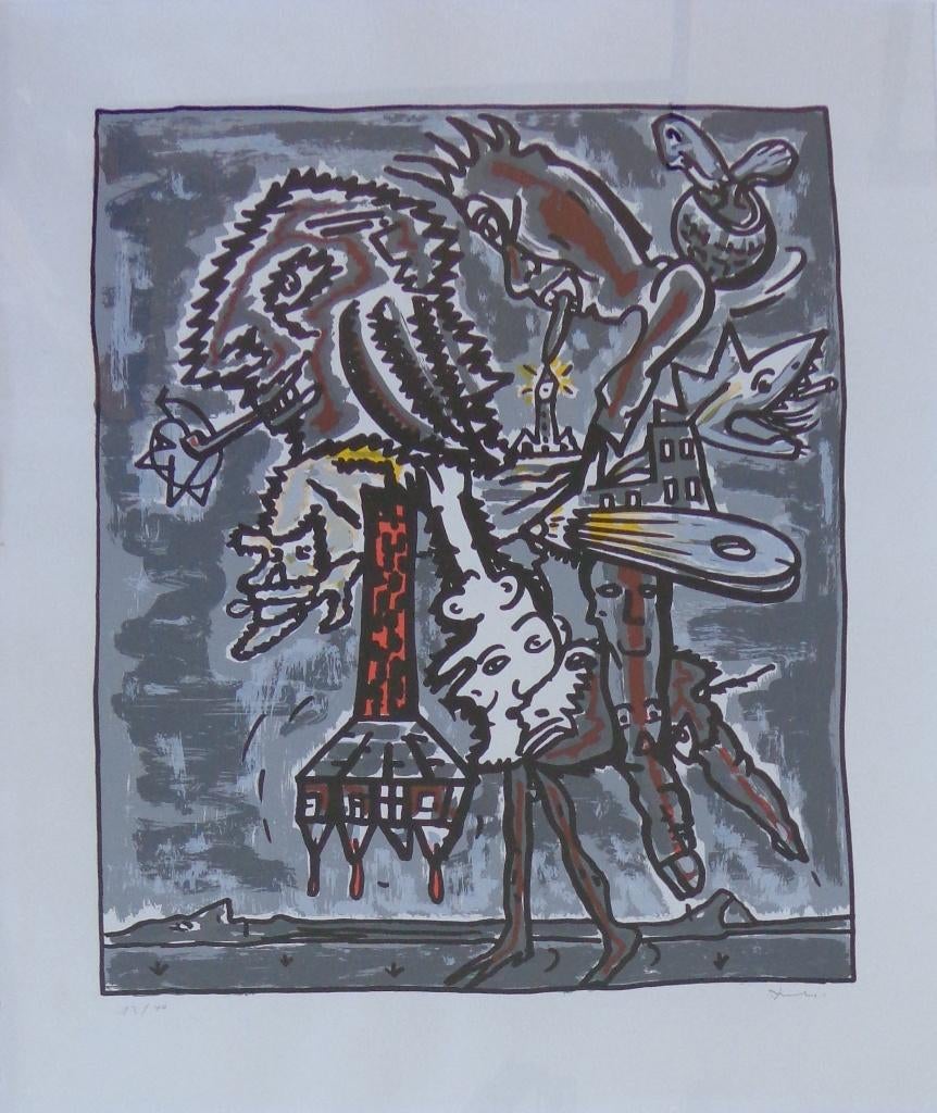 FRED BERVOETS / ZELFPORTRET / KLEURZEEFDRUK / 95x81cm KADER, Antiquités & Art, Enlèvement