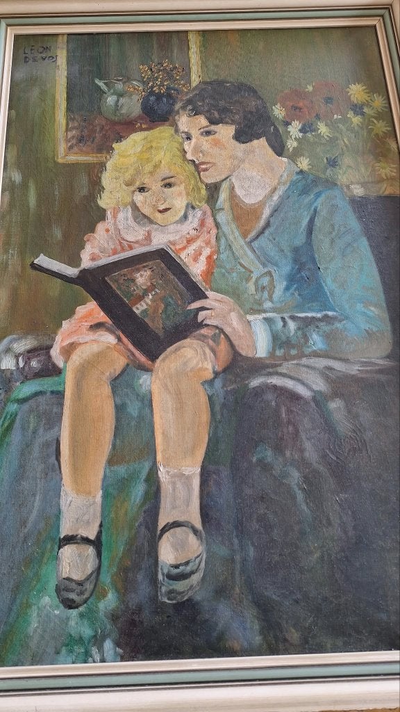 Tableau peinture huile Léon Devos (1897-1974)., Œuvre originale, Portrait ou Personnes, Peinture à l'huile, Enlèvement
