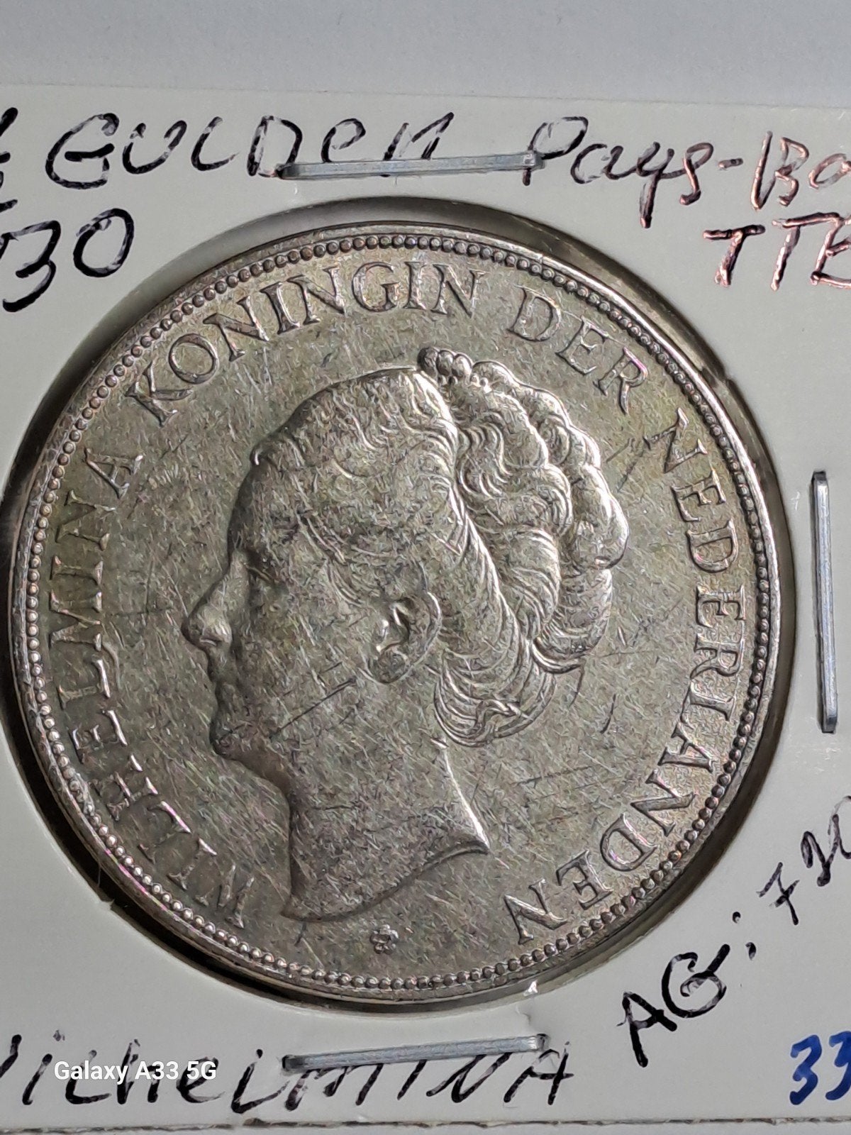 Pays-Bas-Wilhelmina-2,5 gulden 1930, Postzegels en Munten, Ophalen of Verzenden, Losse munt, Zilver