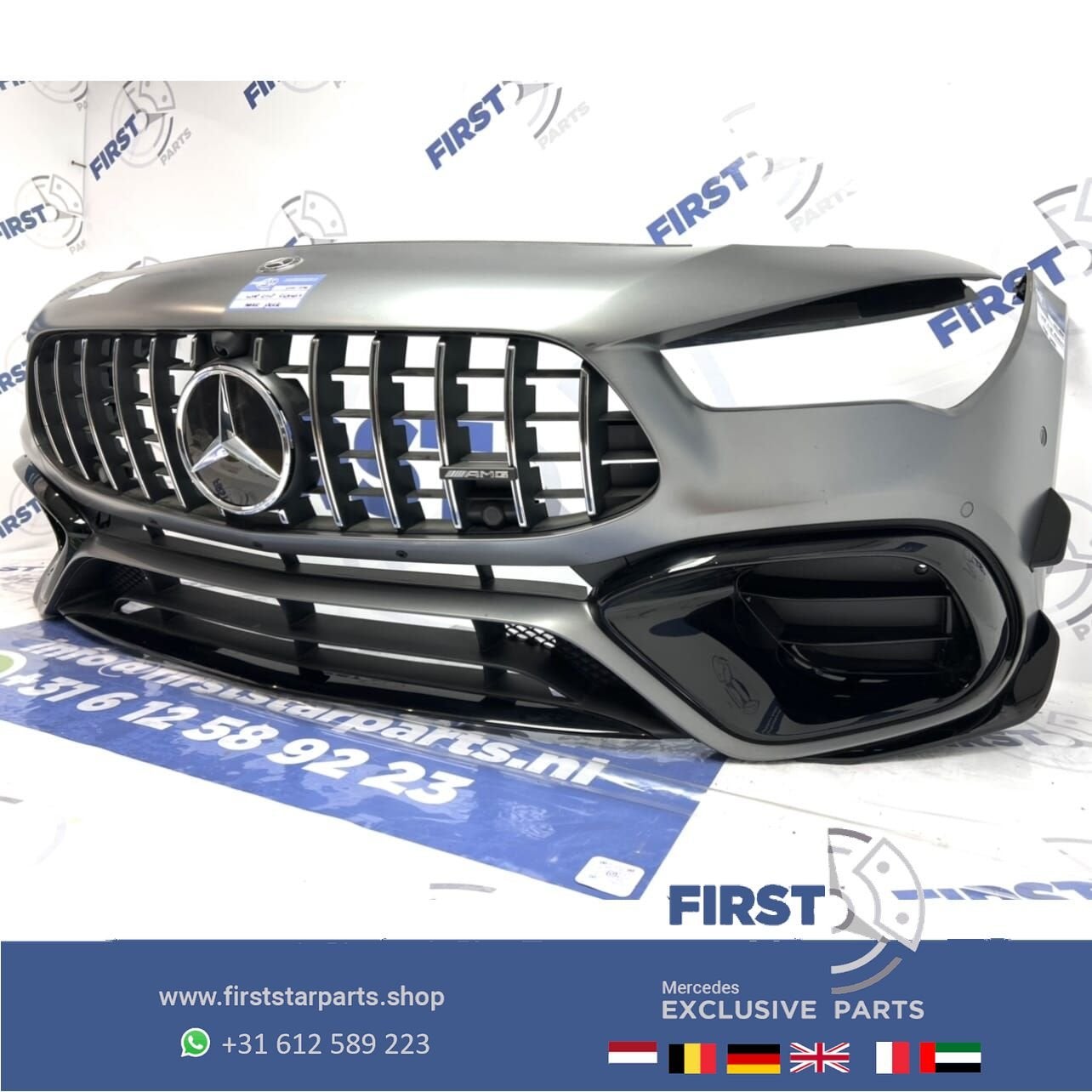 C118 CLA 45 AMG AERO VOORBUMPER + GT GRIL COMPLEET MAT GRIJS, Gebruikt, -, Voor, Ophalen of Verzenden