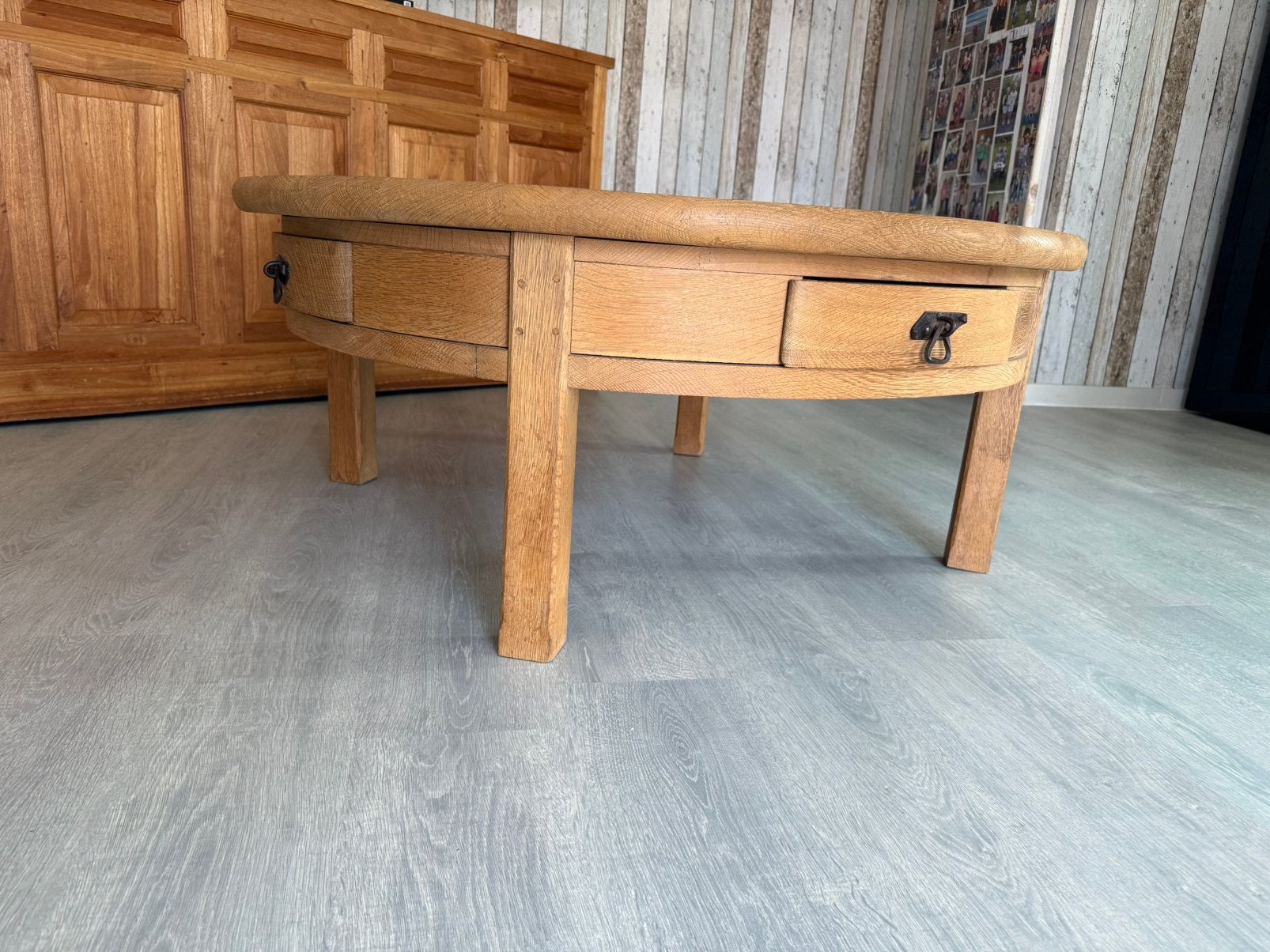 Vol eiken gezandstraalde landelijke (grote) salontafel, Ophalen