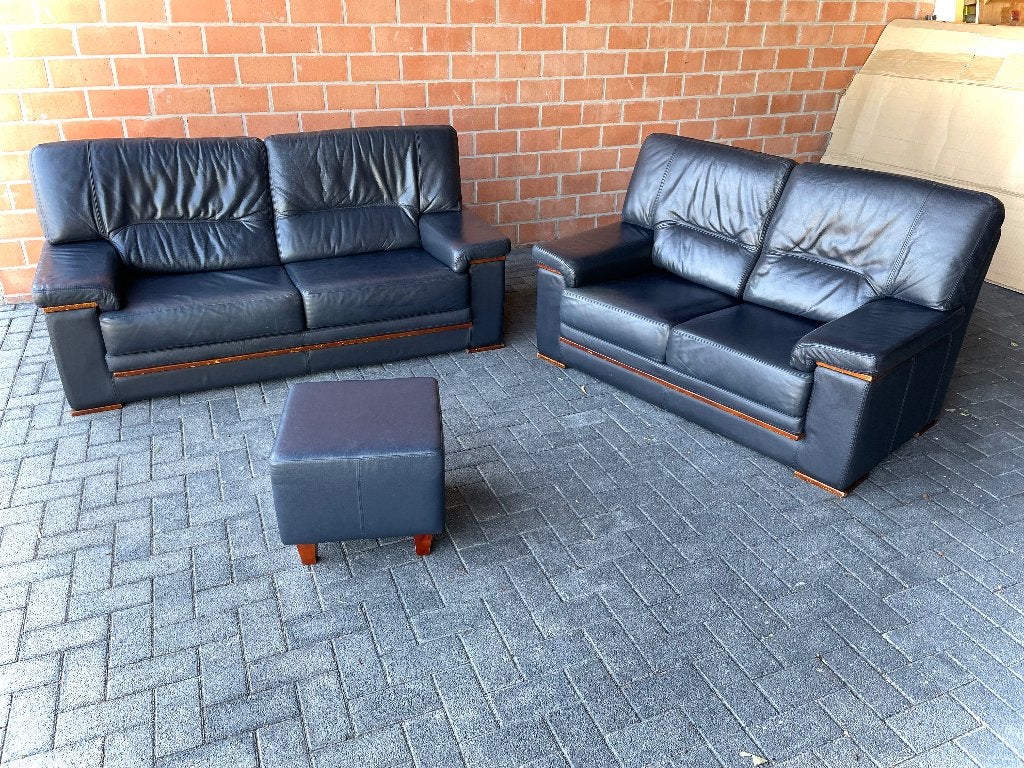 Leder salon met pouf / zeer goede staat, Enlèvement, Utilisé, Cuir