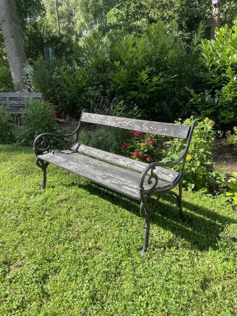 Sierlijke tuinbank van gietijzer en hout 125 cm, Tuin en Terras, Ophalen, Gebruikt, Hout