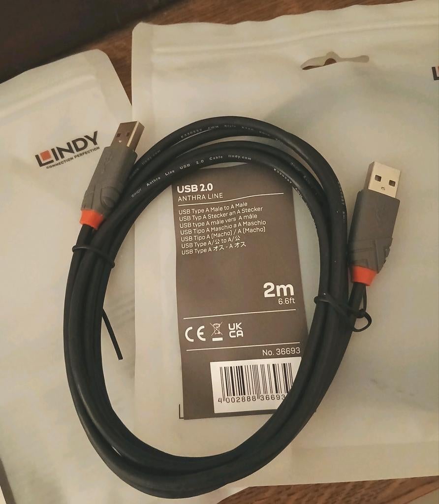 🔶️ Set van 2 USB 2.0 ANHTRA LINE type A MALE NAAR MALE A-ka, Audio, Tv en Foto, Audiokabels en Televisiekabels, Nieuw, 2 tot 5 meter