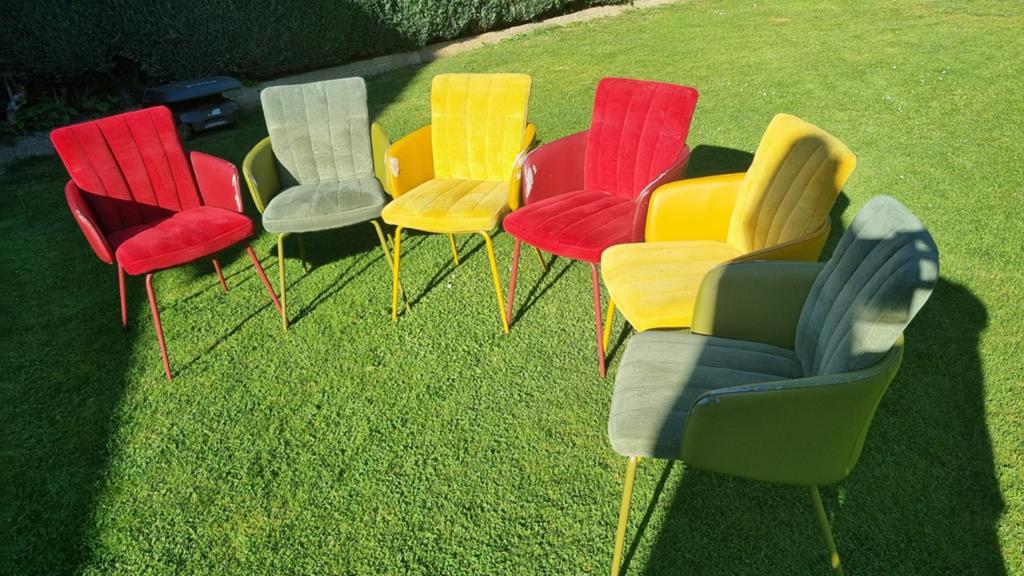 6 chaises en velours et Skaï, Maison & Meubles, Chaises