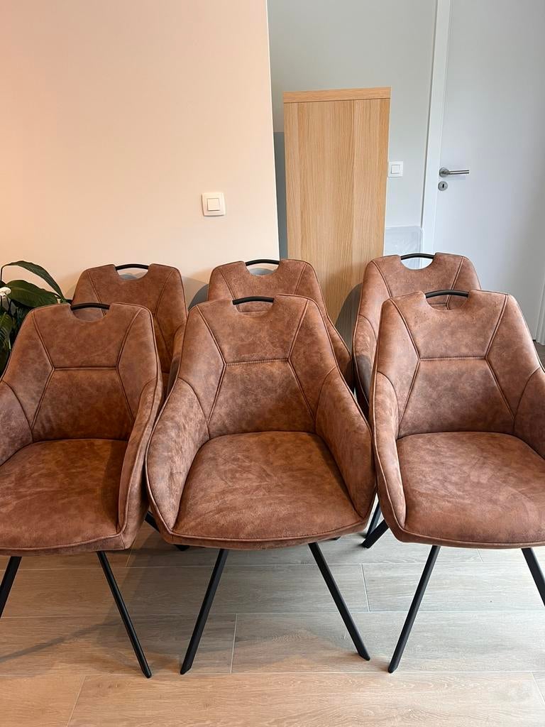 6 chaises Nubuck brun Leen baker, Maison & Meubles, Chaises, Brun, Enlèvement, Autres matériaux, Moderne