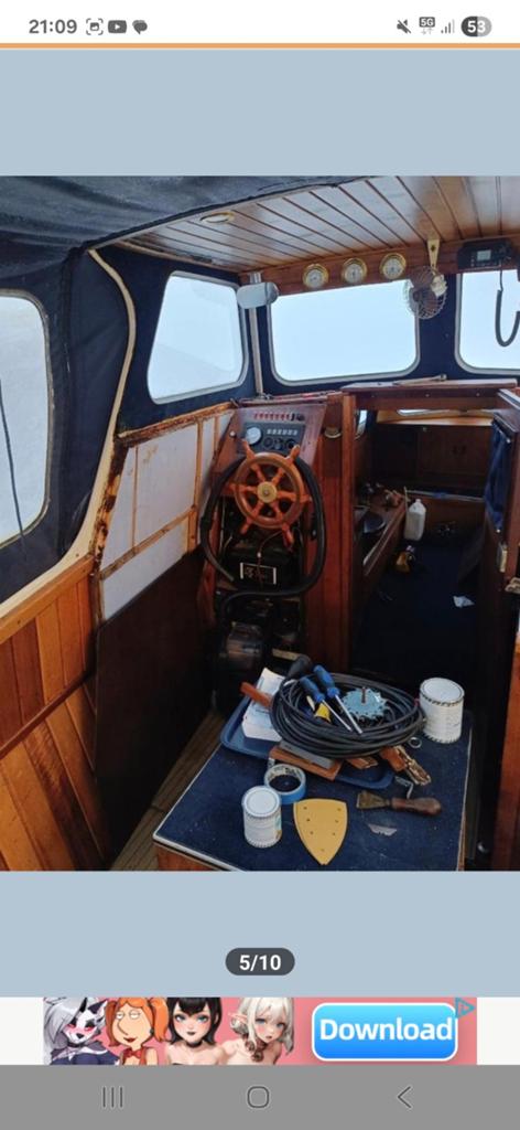 Houten boot stuur nog in goede staat met moer, Watersport en Boten, Motorboten en Motorjachten, Ophalen of Verzenden