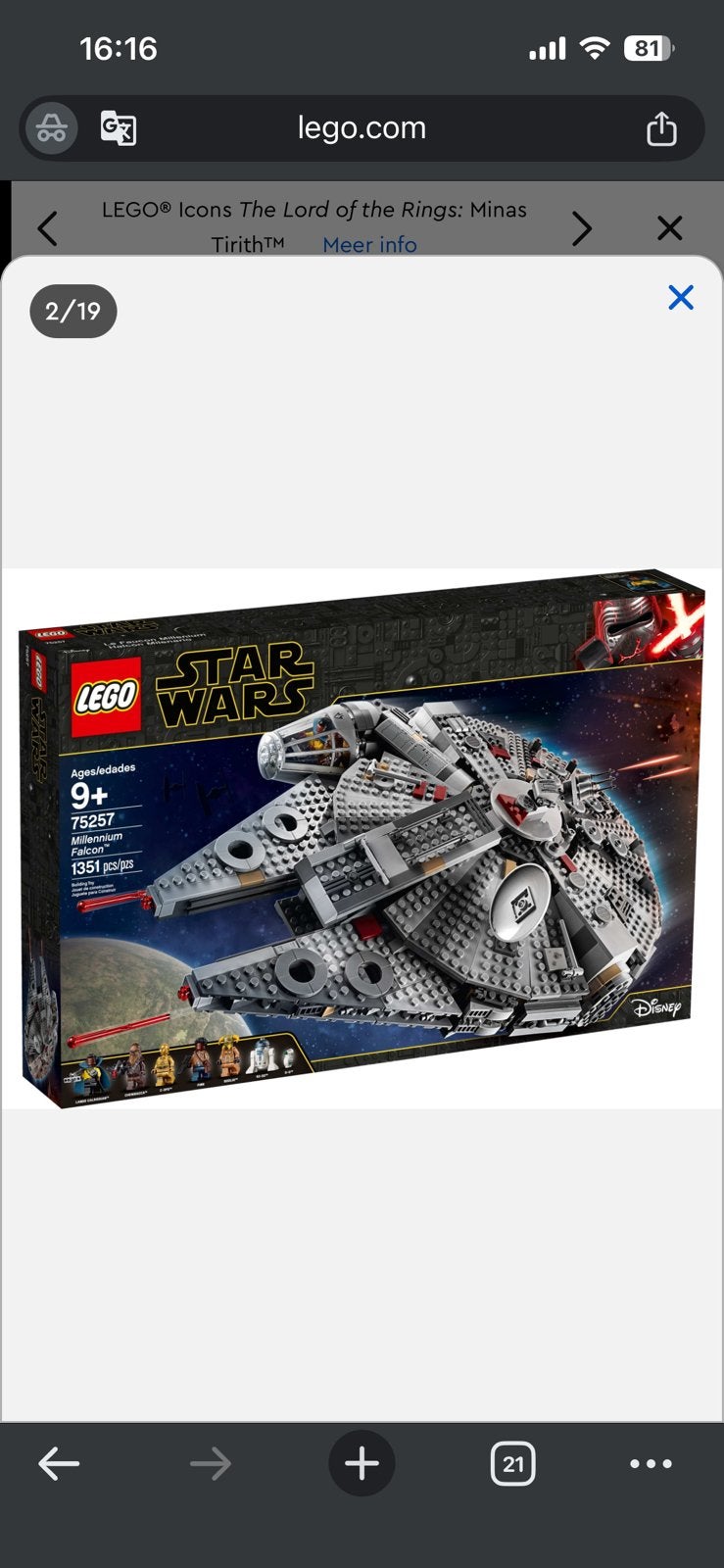 Lego Millennium Falcon 75257 nieuw/geseald, Enlèvement, Neuf, Lego
