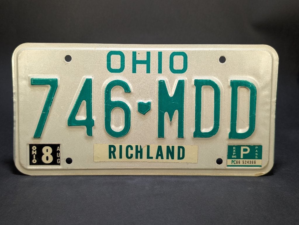 Ohio License Plate 1986 (USA), Métal, Objet de décoration, Vintage, Comme neuf