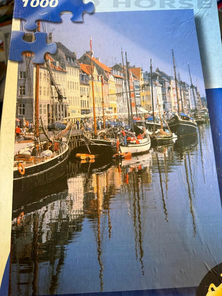 Puzzel van 1000 stukjes, Nyhavn, Kopenhagen, Denemarken., Verzenden, 500 t/m 1500 stukjes, Gebruikt, Legpuzzel