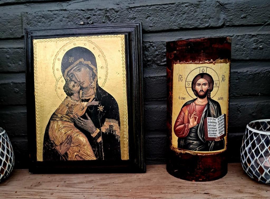 Mooie,geschilderde icoon op houten paneel, Antiek en Kunst, Antiek | Religieuze voorwerpen, Ophalen of Verzenden