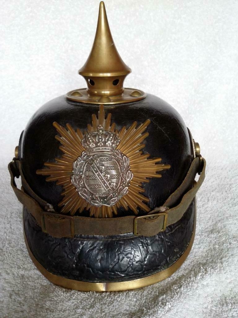 Casque à pointe saxon modèle 1895 de troupe en très bon état, Enlèvement ou Envoi, Armée de terre, Casque ou Béret