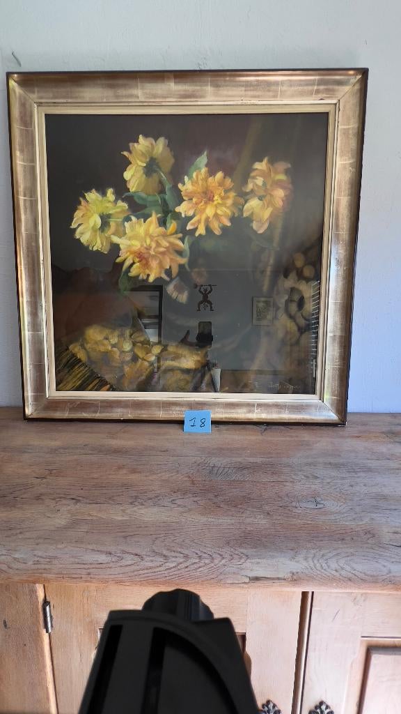 Berthe Serrure — Nature morte fleurie avec dahlias jaunes, Enlèvement