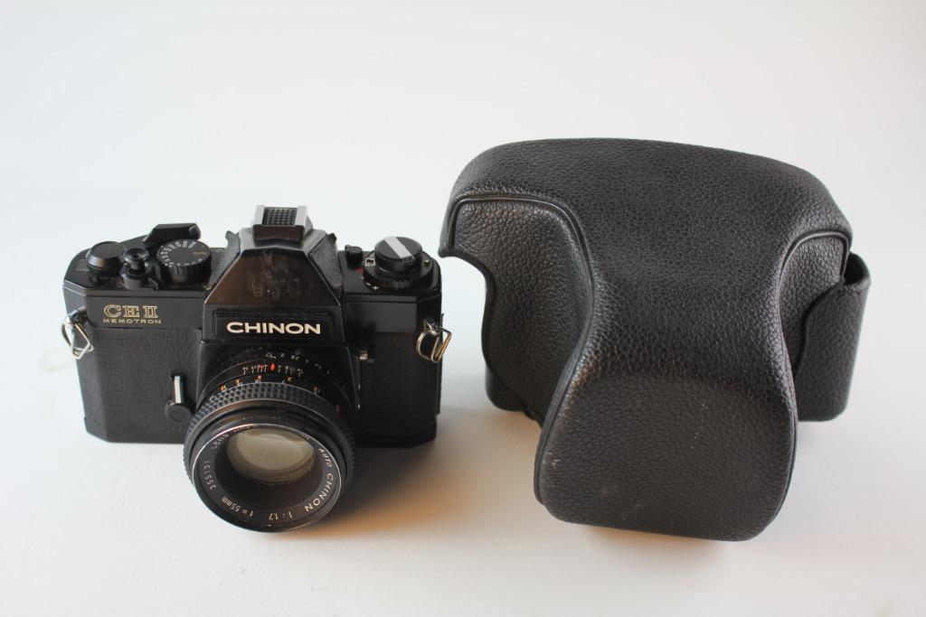 Chinon CE II Memotron  + 55mm f/1.7 Lens en case, Audio, Tv en Foto, Ophalen, Gebruikt, Spiegelreflex, Overige Merken