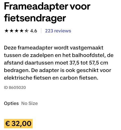 fietsendrager adapter, Elektrische fiets, Nieuw, Ophalen of Verzenden, Fietsendrager-accessoire